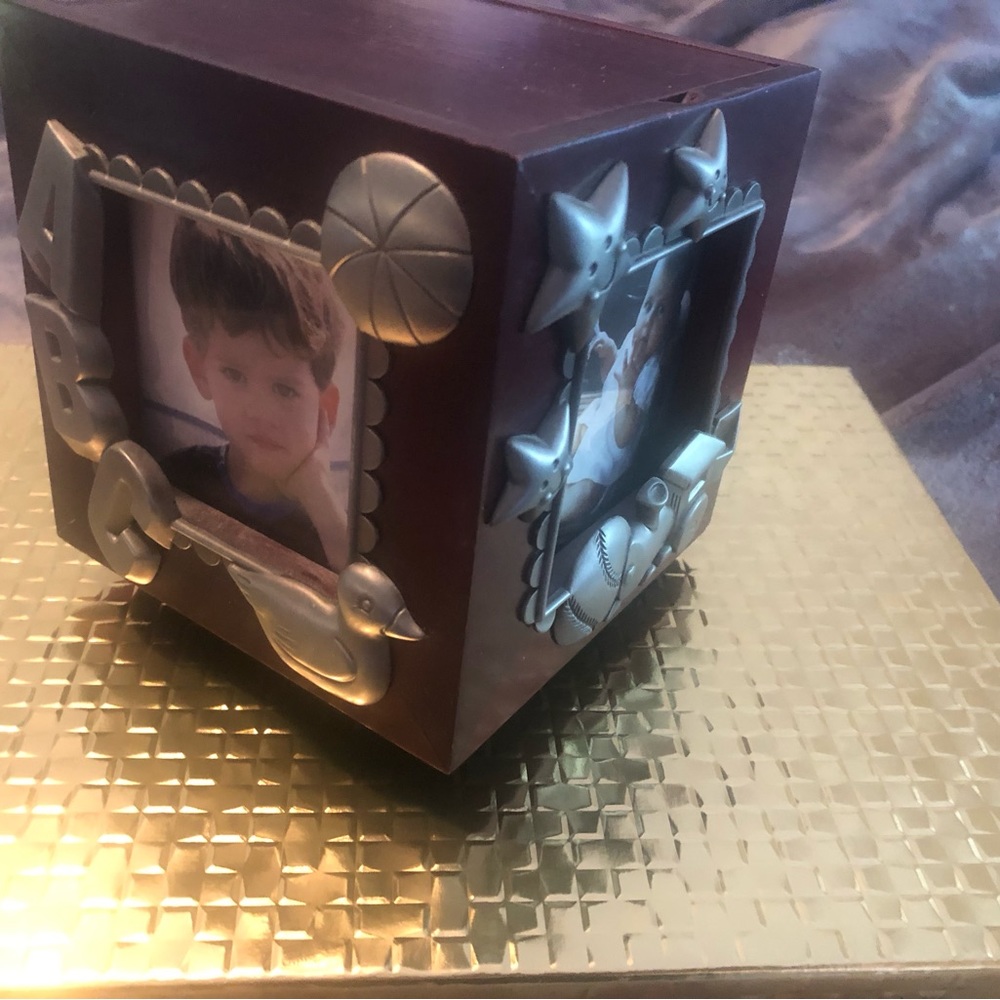 Bombay wood and pewter baby music box with storage compartments